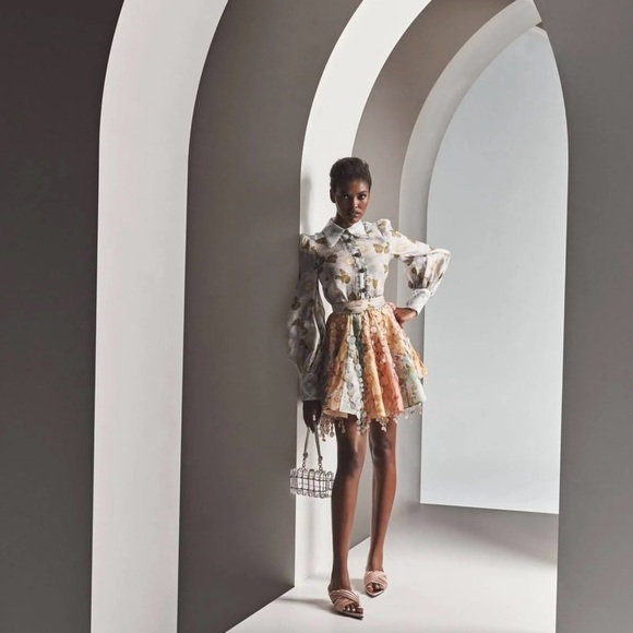 NWOT Zimmermann Tempo Disc Embellishment Chiffon Mini Linen Skirt Size AU 2 - Picture 8 of 12